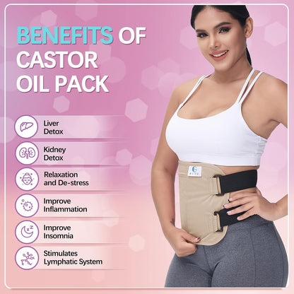 Castor Oil Pack Wrap – Reusable Organic Castor Oil Packs for Liver (Compress), Less Mess, anti Leak Outer Layer, Soft Cotton (Apricot)