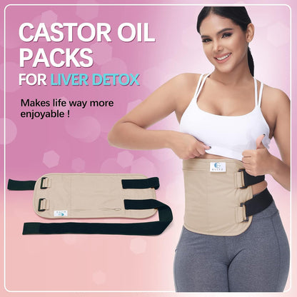 Castor Oil Pack Wrap – Reusable Organic Castor Oil Packs for Liver (Compress), Less Mess, anti Leak Outer Layer, Soft Cotton (Apricot)
